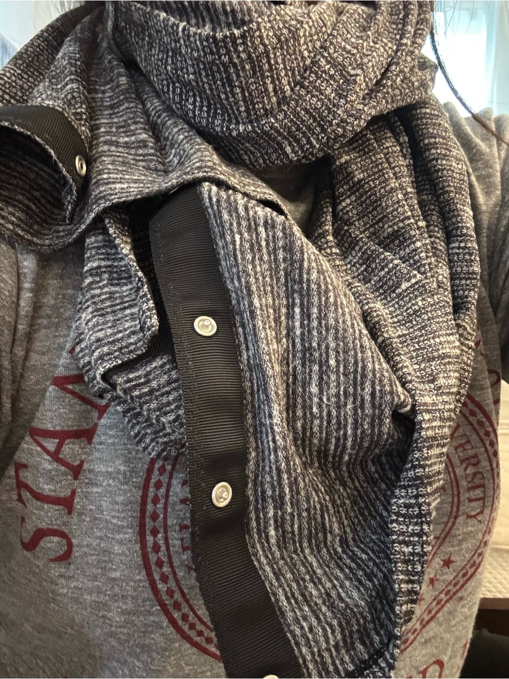 lululemon athletica Gray Ribbed Knit Scarf with Button Trim